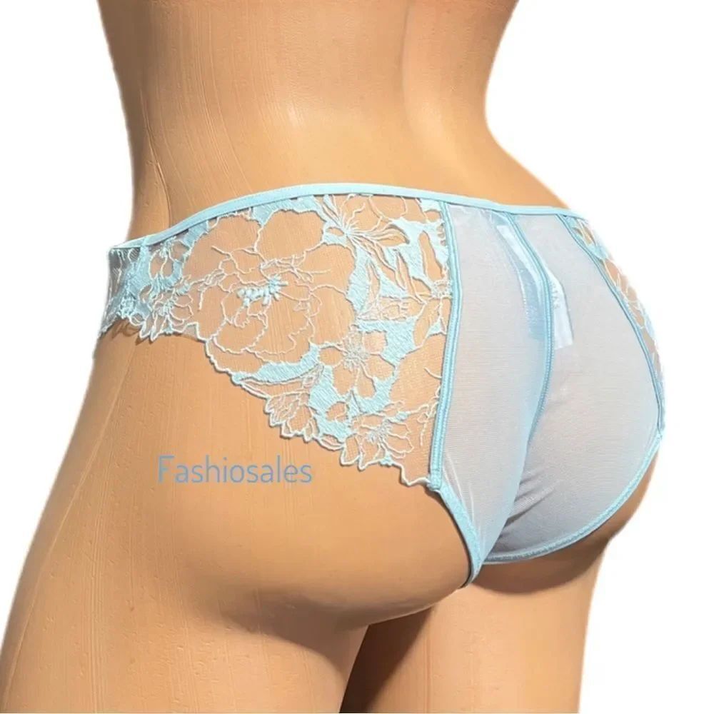 Victorias Secret LUXE Very Sexy Sheer Mesh Lace Satin Low rise Cheeky panty blue